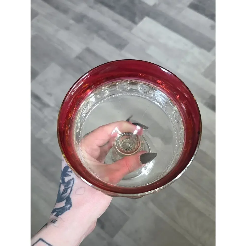 Vintage Tiffin Franciscan King's Crown Red Flash Rim Chalice